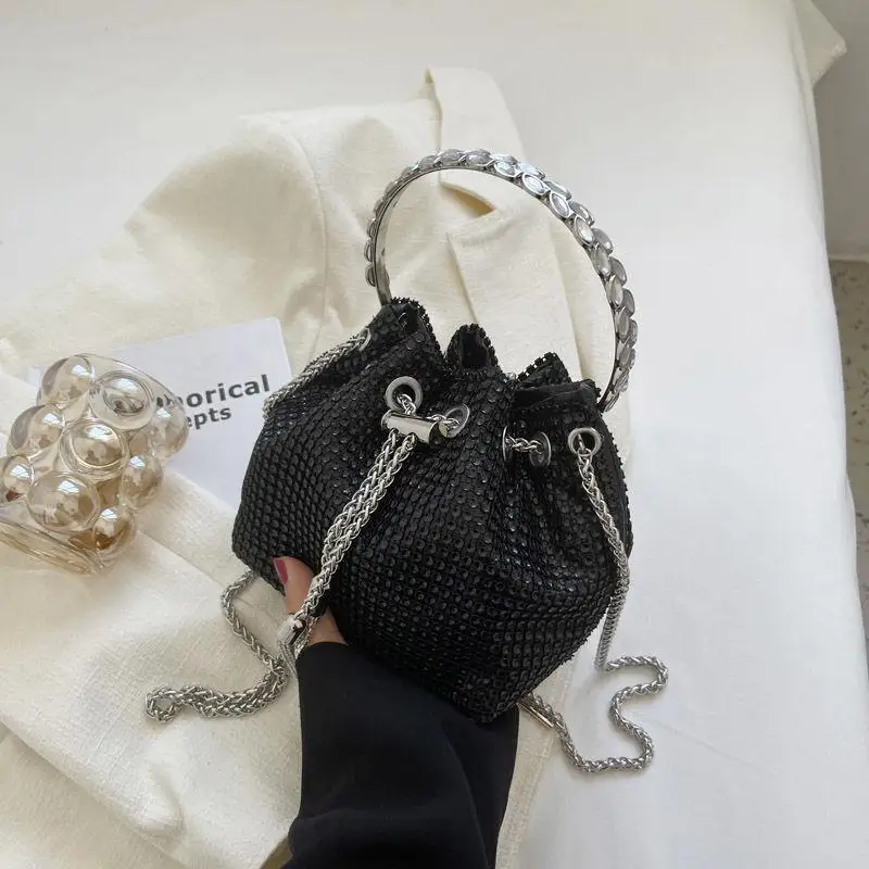 Elegant Rhinestone Evening Bucket Bag, Formal Banquet Handbag, Dinner Purse For Women Wedding Party Prom