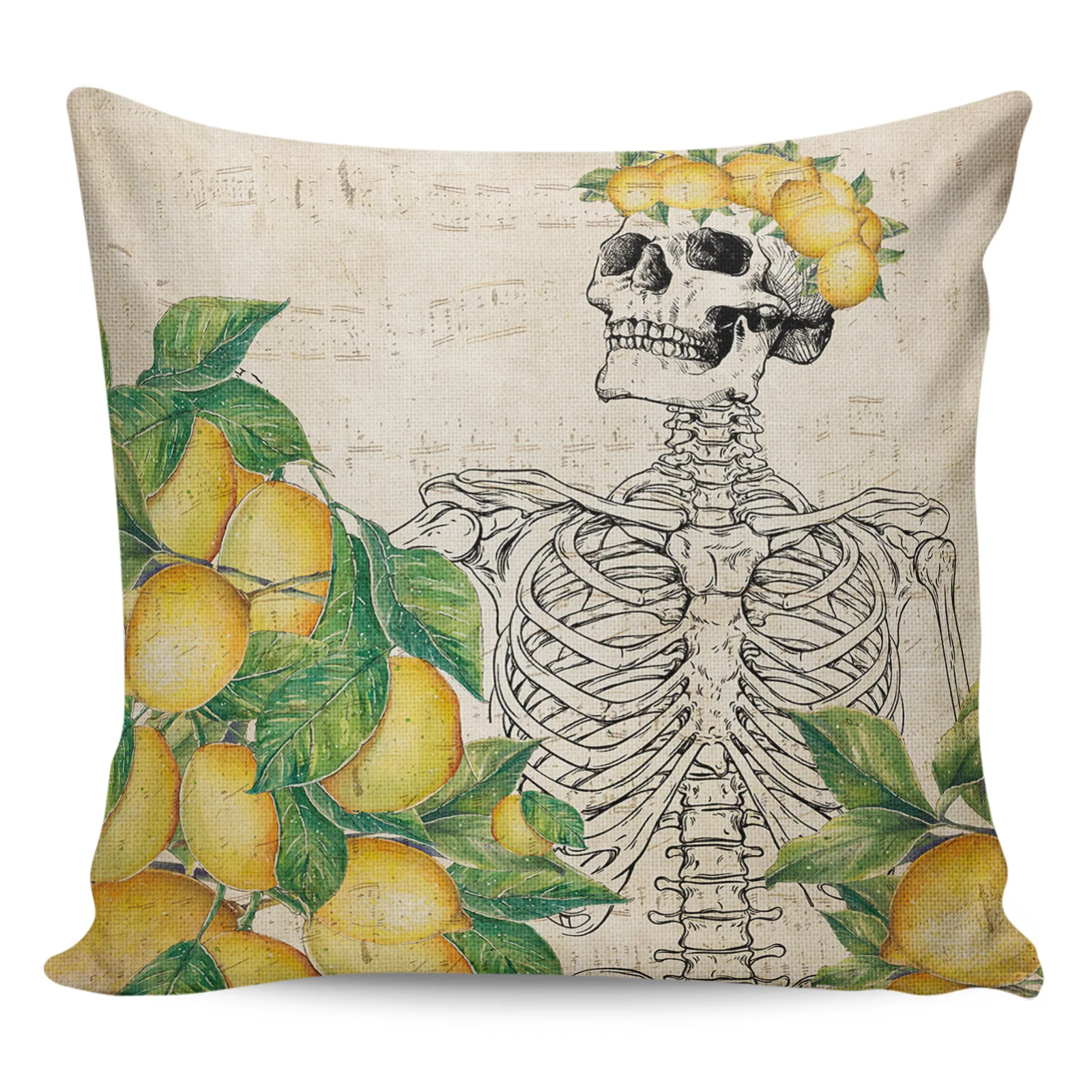 

2/4PCS Waterproof Pillow Cover Skull Fruit Lemon Retro Square Throw Pillowcase Home Decoration Sofa Cushion Cover