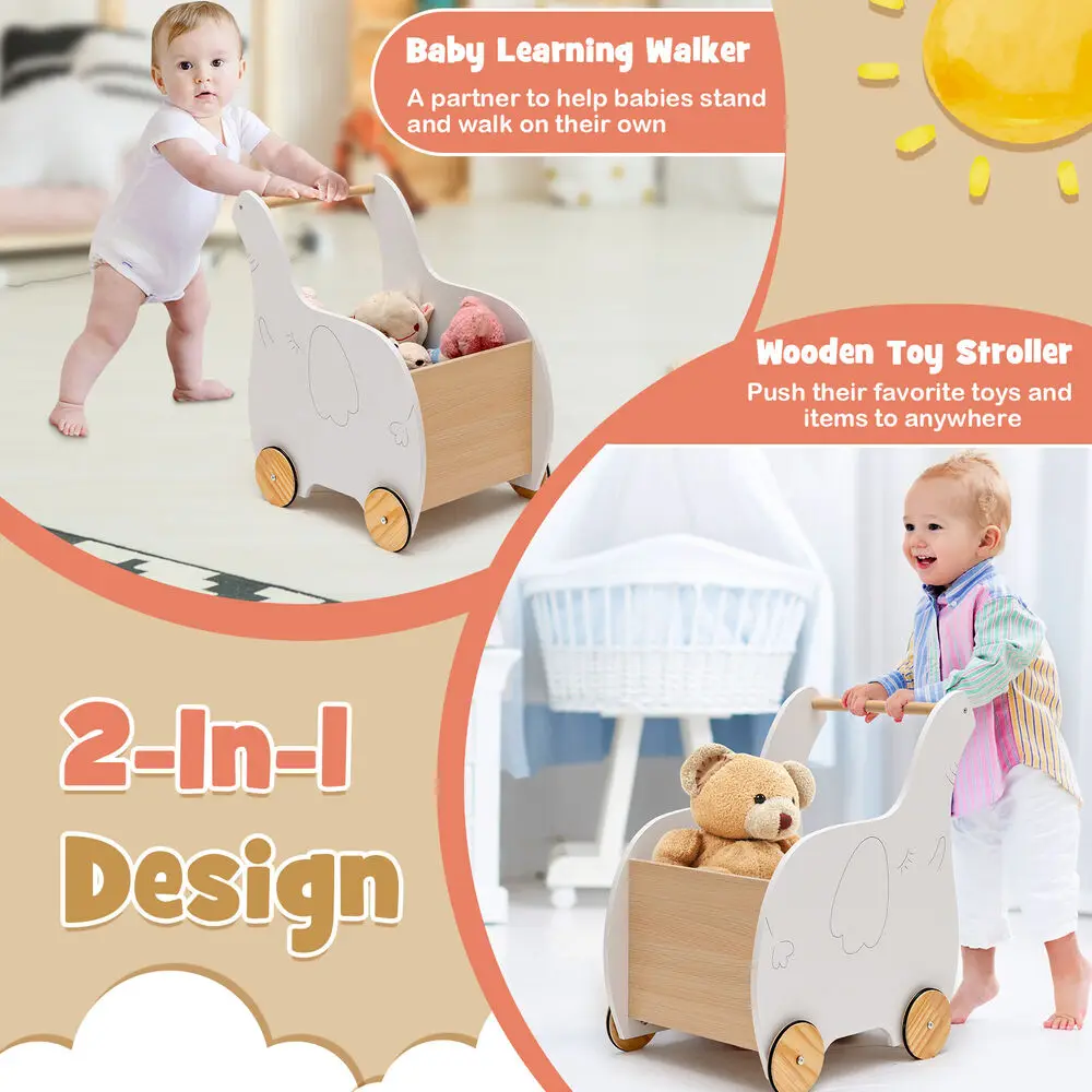 Babyjoy-Andador de aprendizaje 2 en 1 para bebé, juguetes de madera con ruedas