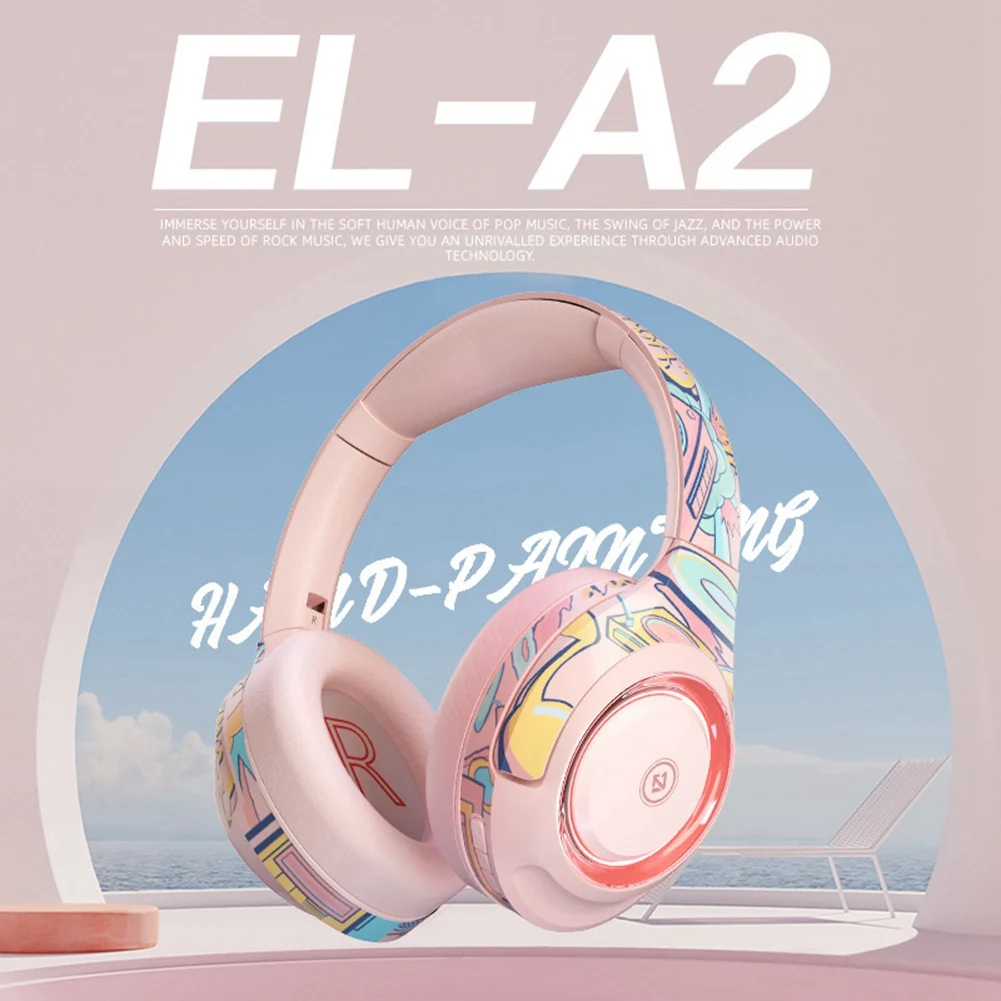 EL-A2 Wireless Headphones Foldable Bluetooth Gaming Headphone with Detachable Microphone Soundproof, Black