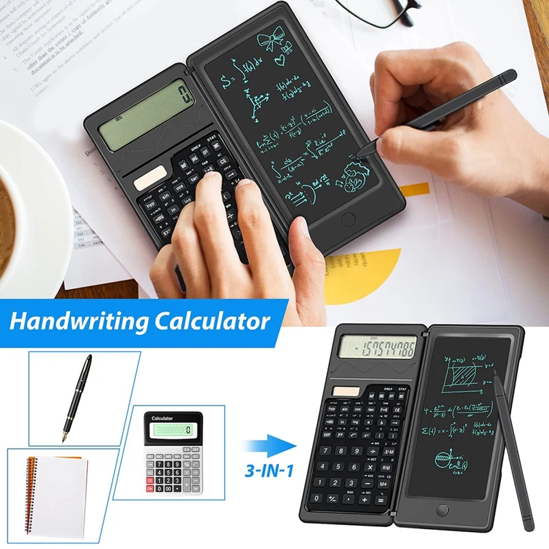 1 Piece Scientific Calculators Erasable Writing Tablet Foldable 10 Digit Desk Calculator For School Back To School Black