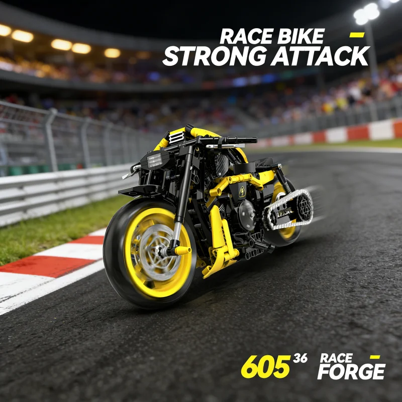 

Набор строительных блоков Tech Motorcycle, большая высокопроизводительная модель мотоцикла 33 см с детализированной цепной системой, конструктор из кирпичиков для самостоятельной сборки