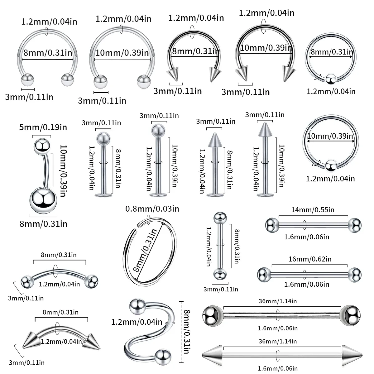 

100PCS/Lot Surgical Steel Horseshoe Fake Nose Ring Hoop Nostril Piercing Septum Ring Body Jewelry