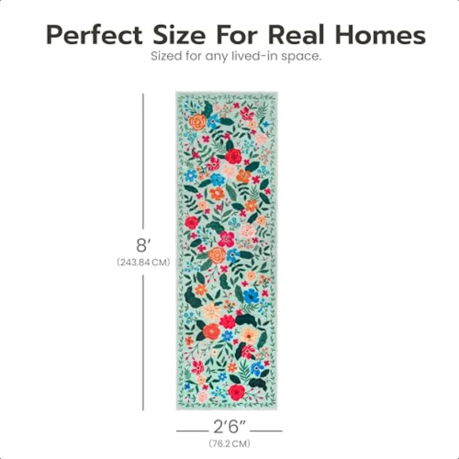Hallway Runner Rug Washable 2'6''x8' Non Slip Kitchen Rug with Rubber Backing Soft Boho Floral Floor Carpet Runners for Entrywa