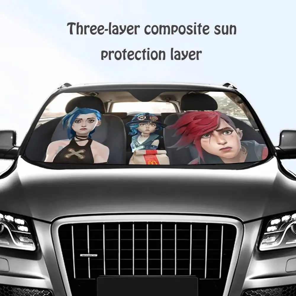 

J-Jinx & Vi Driving Car SunShade Windshield Sun Shade Personalized Picture Block UV Rays Visor Protector