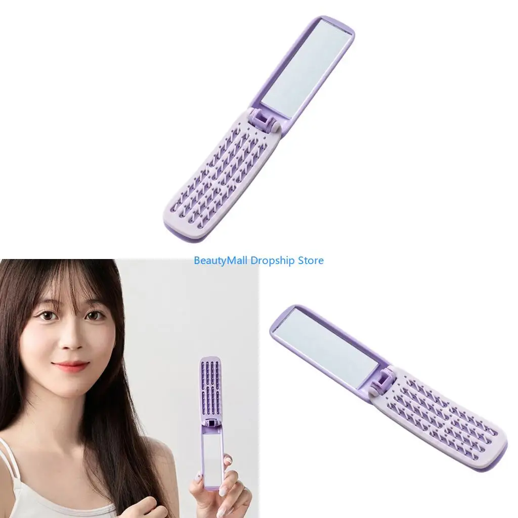 40JD Foldable Comb Mirror Hairbrush for Everyday Grooming Pocket Brush Tool