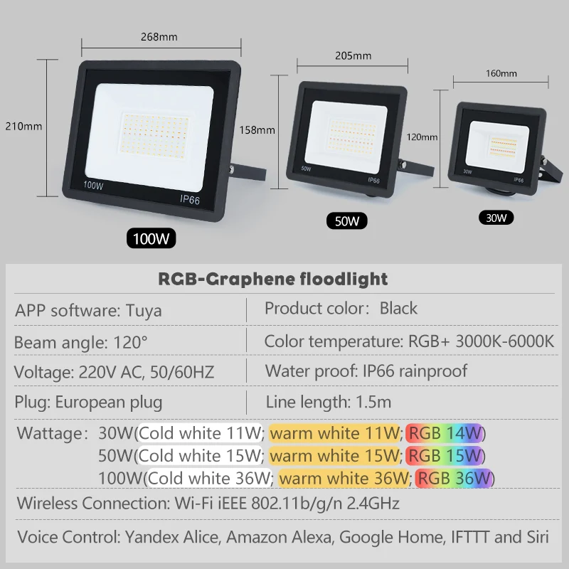 IP66 Zewnętrzny wodoodporny reflektor TUYA Smart RGB Reflektor LED Sterowanie głosowe przez aplikację Alexa/Google Bluetooth WIFI Park Landscape