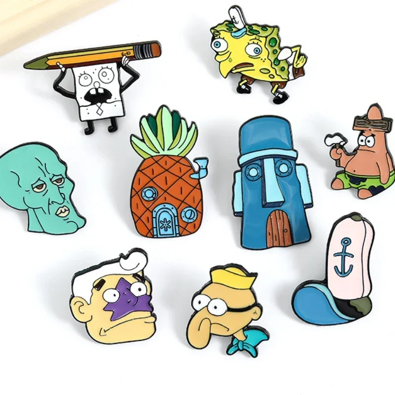 SpongeBob SquarePants Squidward Patrick Star Pineapple House Creative Metal Brooch Badge Pin Decoration Children\'s Toy Gifts