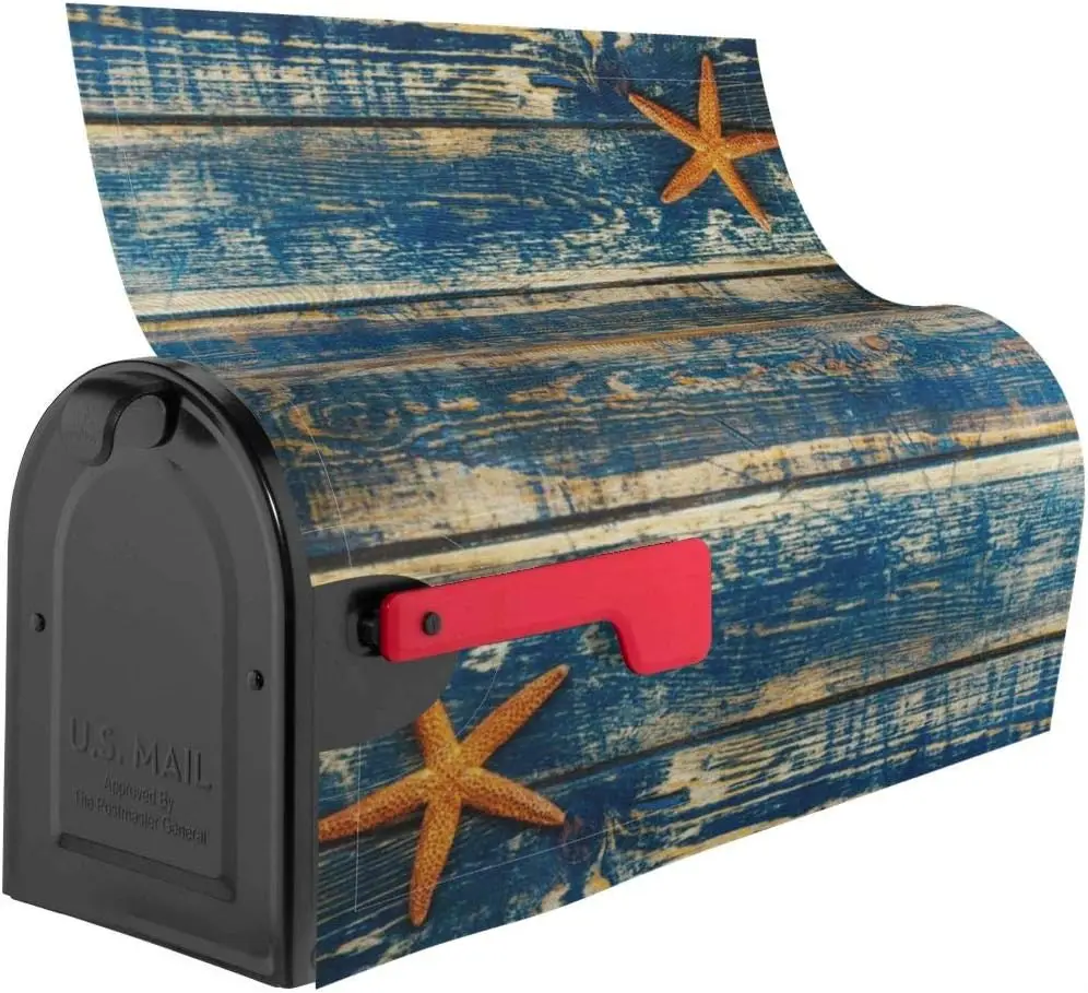 Mailbox Cover Old Wooden Starfish Summer Marine Wood Texture Mailbox Covers Magnetic Mail Wraps Post Garden Decorations