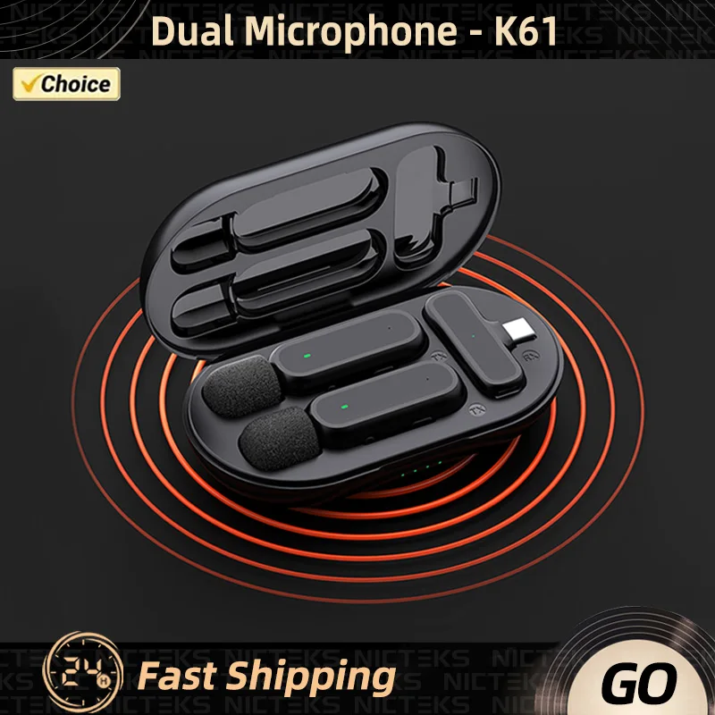 

K61 Wireless Lavalier Microphone Studio Gaming Small Mic With Charging Box Noise Reduction for Iphone Xiaomi Smart Mini Micropho