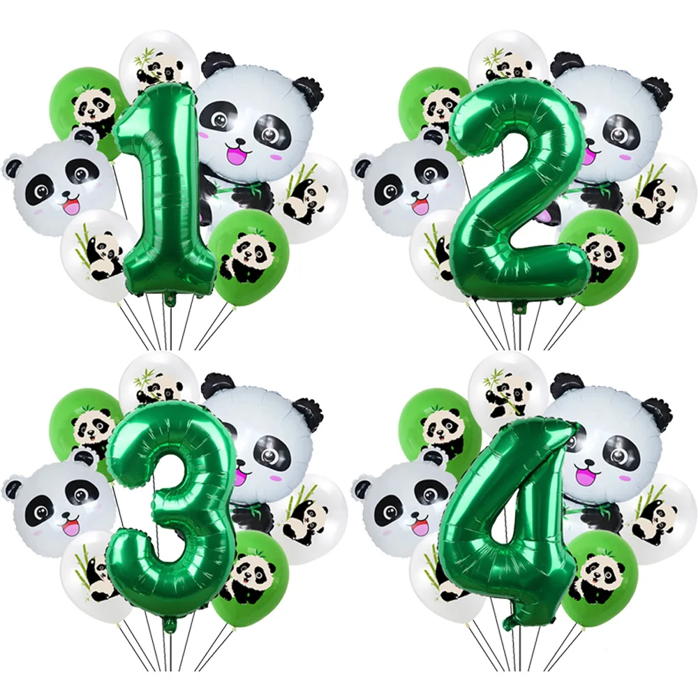 Cartoon Panda Animal Green 32inch Foil Number Balloon Set Children Birthday Party DIY Decoration Baby Shower Kids Animal Balloon