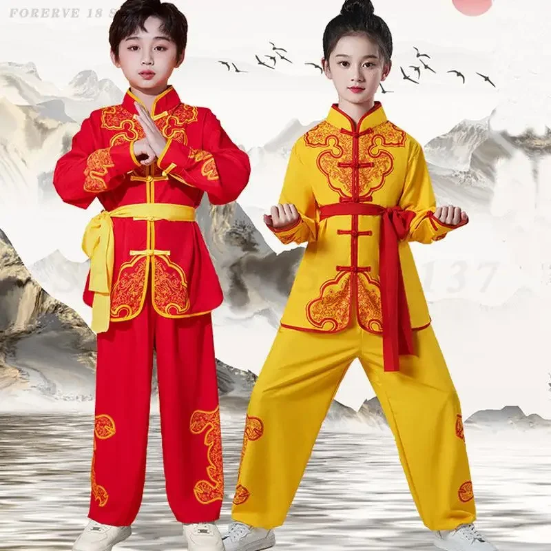 어린이 날 드래곤 댄스 의상 어린이 전통 중국 스타일 무술 의류 소년 소녀 무술 쿵푸 유니폼