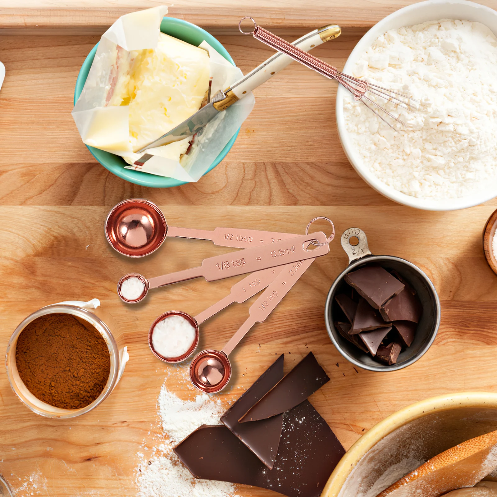 

Measuring Cups and Spoons Set 430 Stainless Steel Baking Tools Stirring Rod Cooking Kitchen Essentials Measuring Cups