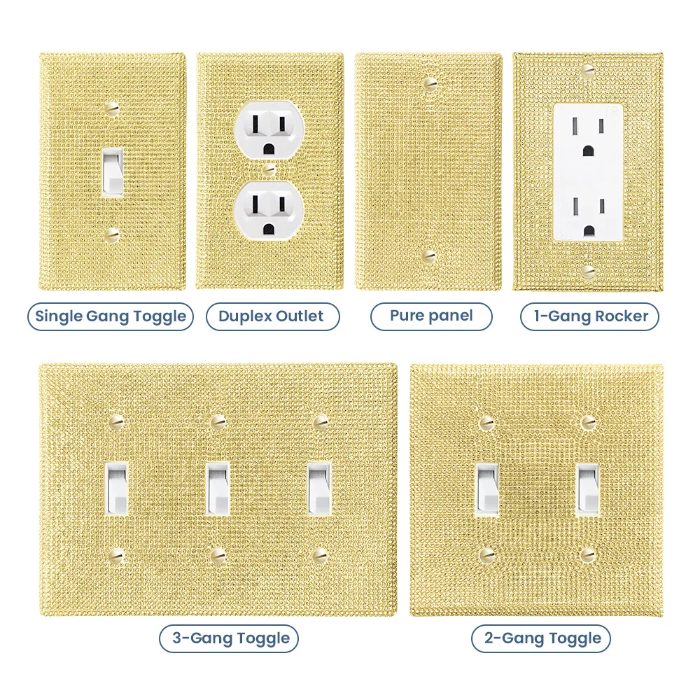 1 wall panel light switch cover, various styles, gold diamond, wall panel light switch socket cover, sturdy and durable