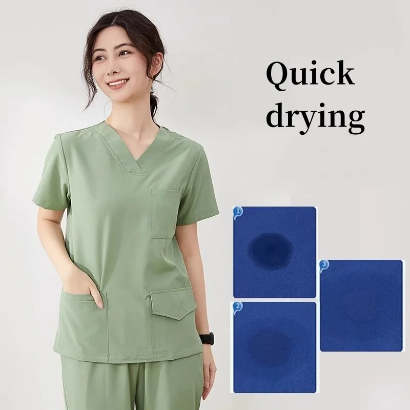 Womens Scrub sets elastic operating room doctor workwear oral dental medical professional surgical suit quick drying overalls