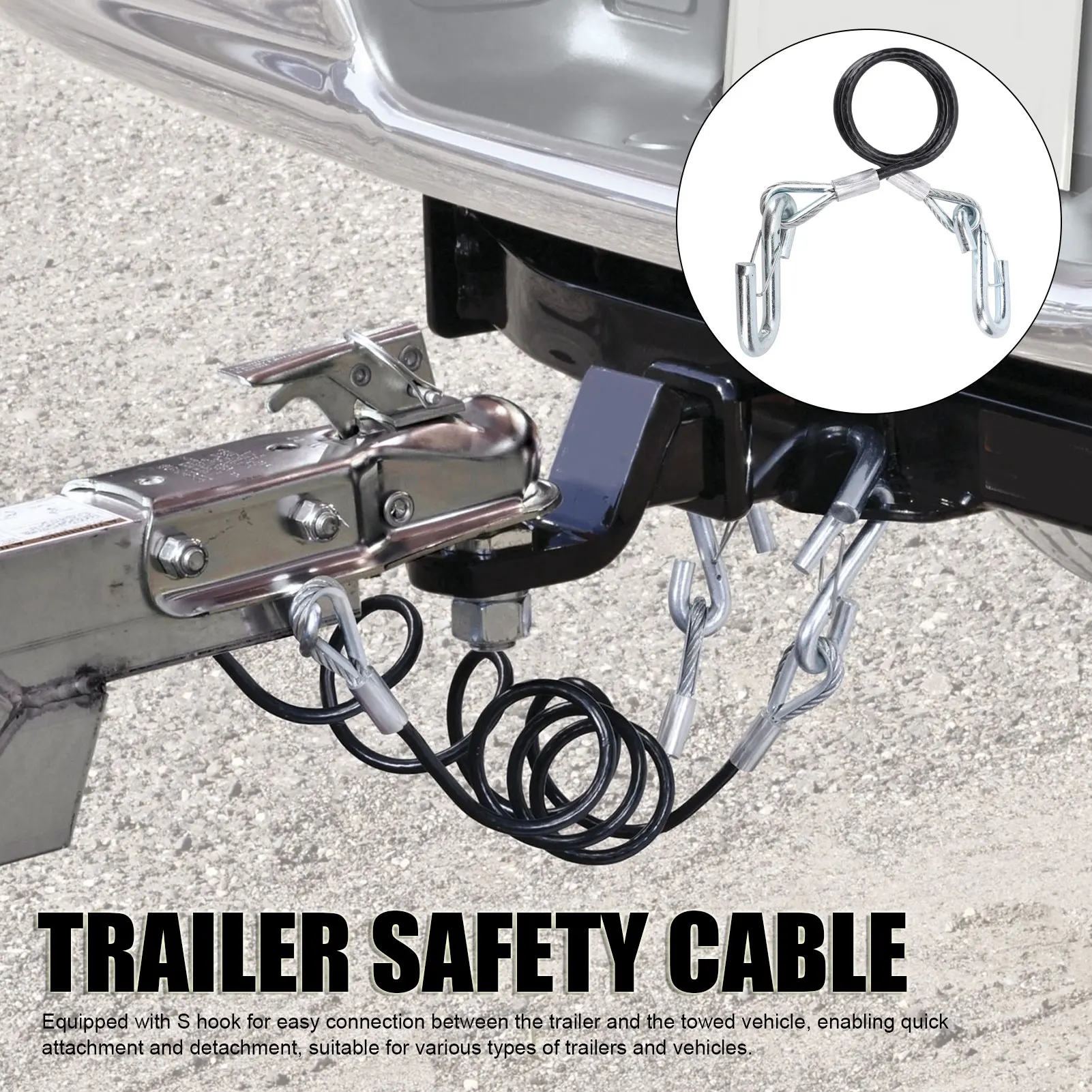 كابل سحب أمان المقطورة مع خطاف S 3500 رطل تحمل 27.6 بوصة أقصى طول تمديد حبل سحب زنبركي لـ RV