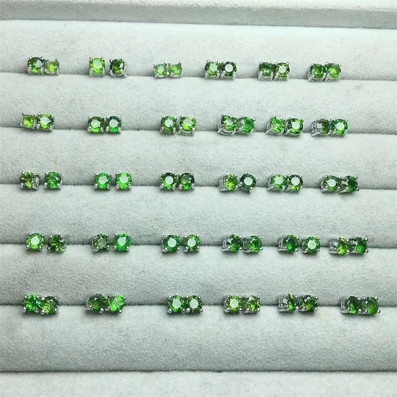 

S925 Natural Diopside Stud Earrings For Women Real Sterling Silver Vintage Femme Gift Prevent Allergy Fine Jewelry Stone