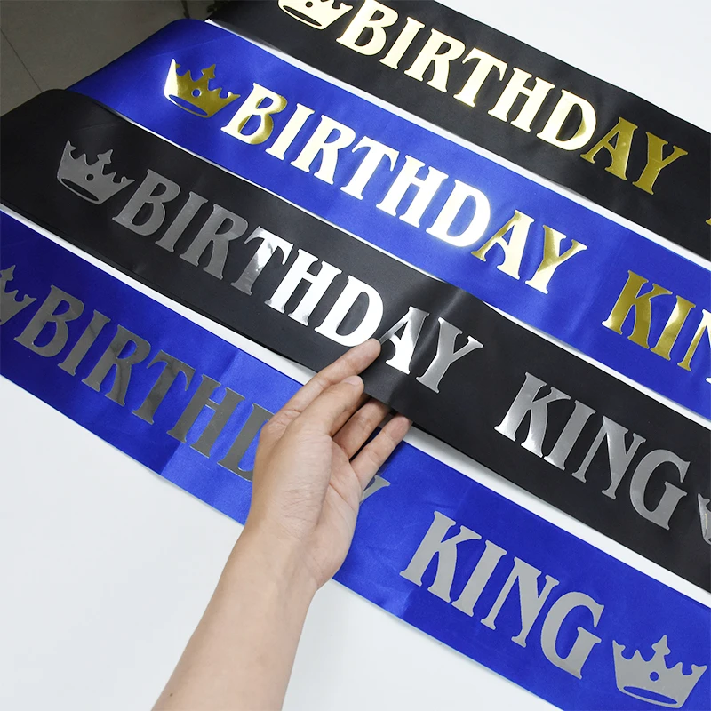 

1Pcs Birthday King Black Blue Party Shoulder Strap Girdle Supplies Birthday King Satin Sash Men Prince Scarf Decoration Ribbon