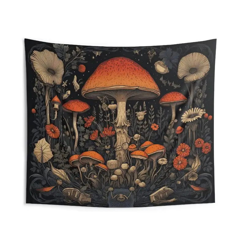 Mushroom Forest Tapestry Boho Wall Art Nature Decor Psychedelic Home Design Fantasy Living Room