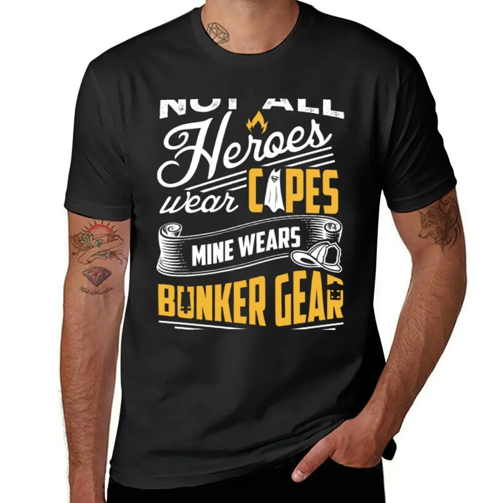 Firefighter - My heroes wears bunker gear T-Shirt sports fans cute tops mens clothing