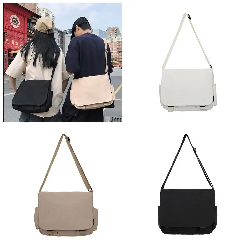 

Повседневная черная однотонная нейлоновая сумка большой вместимости, однотонная сумка-мессенджер с множеством карманов, простая мужская сумка через плечо в корейском стиле