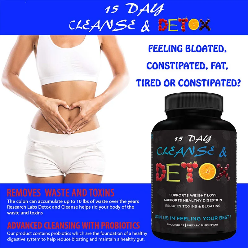 15 days of colon cleaning and detoxification, reducing bloating and flat belly, containing probiotics 2 Fer 1 to flush toxins