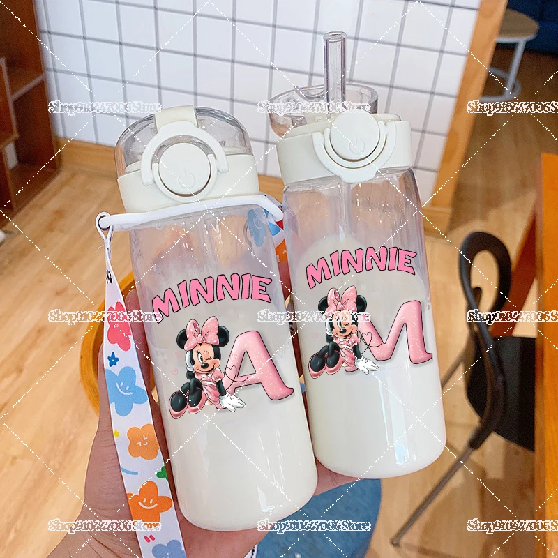 ขวดน้ำพิมพ์ลายมิกกี้ มินนี่ เมาส์ A-Z พร้อมสายสะพายสำหรับเด็ก แก้วนม กาแฟ น้ำผลไม้ 400 มล. แก้วน้ำพกพาสำหรับอาหารเช้า