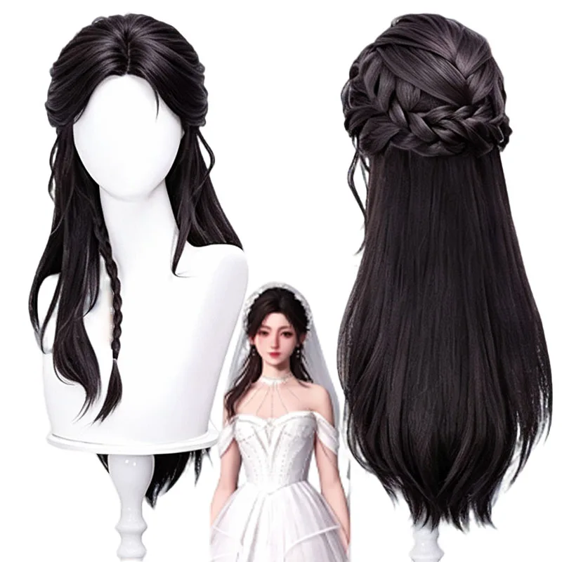 Game Love and Deepspace Hunter Lady Cosplay Wedding Wig Black Long Synthetic Hair For Women Men Halloween Costume Party Carnival