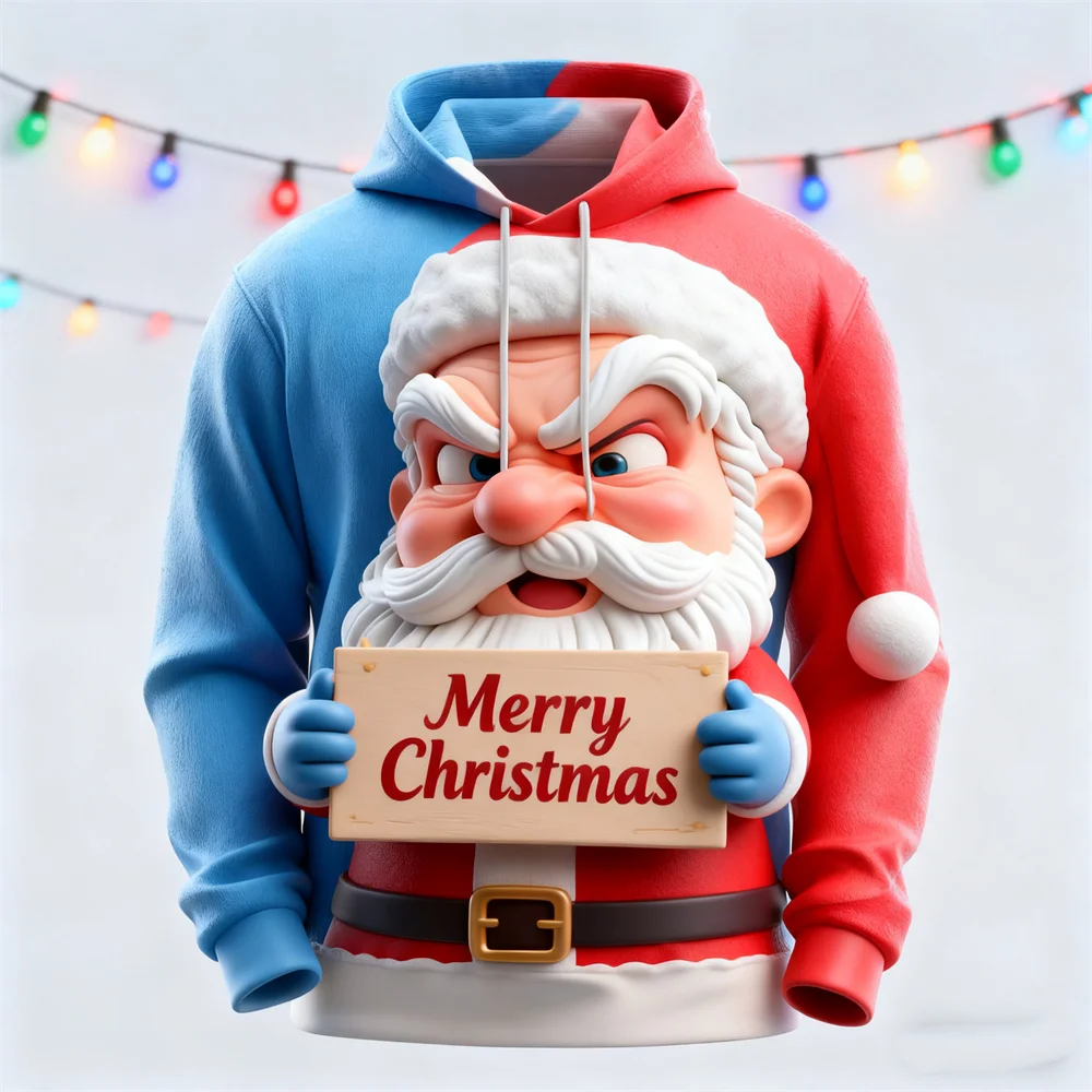 

Fashion 3D Printed Santa Clause Graphic Men's Hoodies Color-blocking Long Sleeve Sweatshirt Christmas Theme Loose Casual Clothes