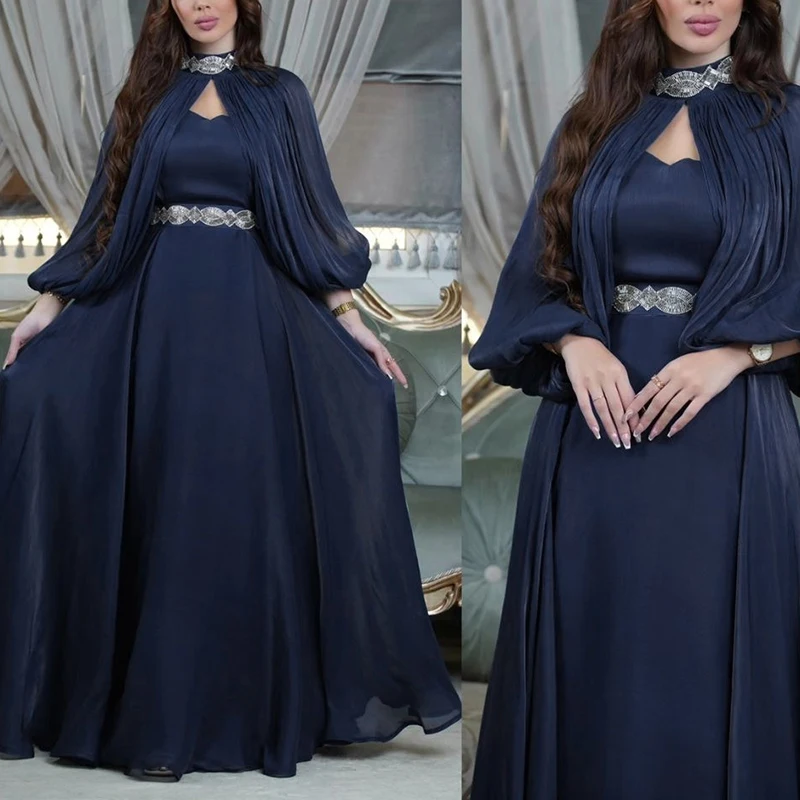 Ensemble de robe de couleur vive diamant style Banquet, manches longues, couleur unie plissée, ensemble deux pièces décontracté, haut à col rond et jupe longue