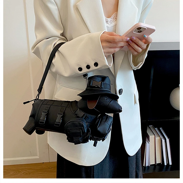 2026 Novelty 3D Dachshund Shaped Bag for Women with Mini Hat Buckle Design Cartoon Crossbody Streetwear Fashion Shoulder Purse