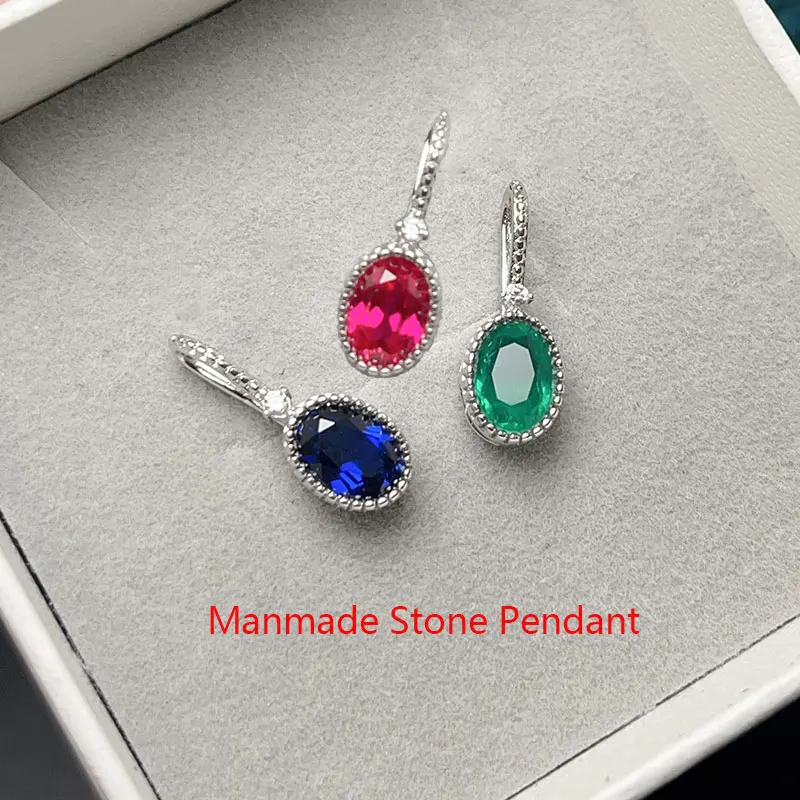 

Classical design man made emerald color stone manmade ruby and sapphire pendant 5mm*7mm 0.7ct 925 silver pendant
