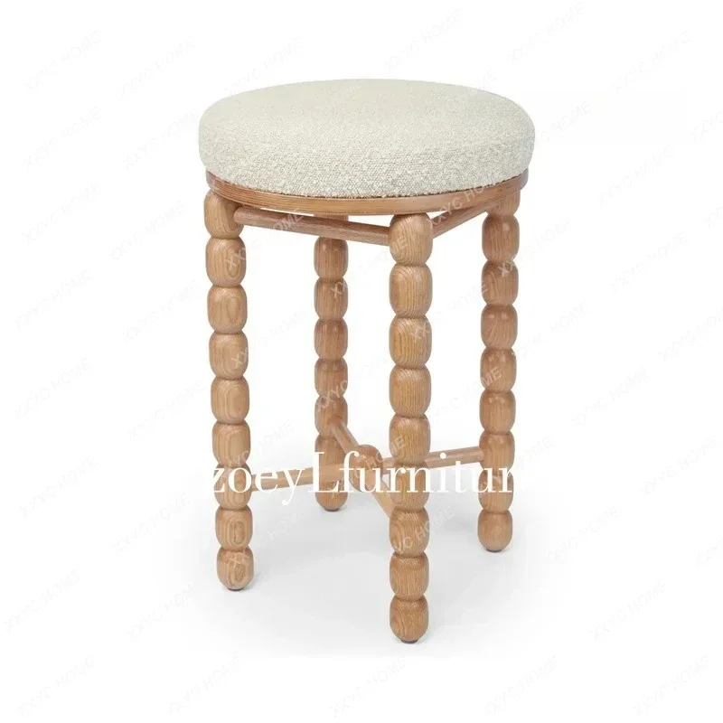 A  Nordic solid wood fabric bar chair home high bar stool coffee shop reception high foot
