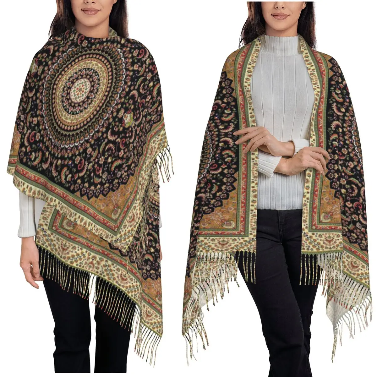 

Древо жизни, животное, сад, персидский ковер, богемный шарф, шарфы с кисточками, женские теплые шали и накидки, большая осенне-зимняя шаль