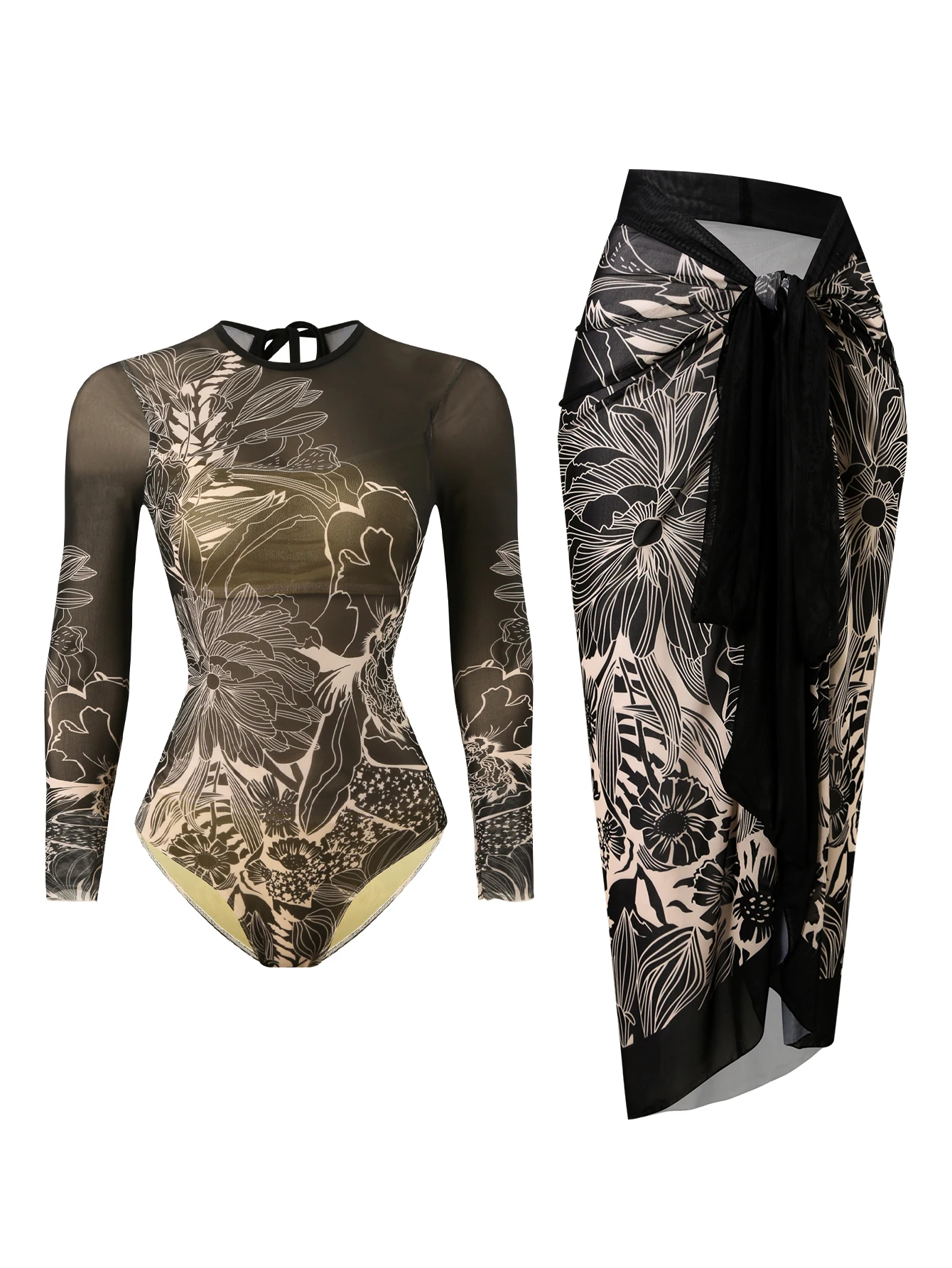 2026 impresso malha maiô uma peça & vestido de praia mangas compridas banho feminino natação terno acolchoado beachwear