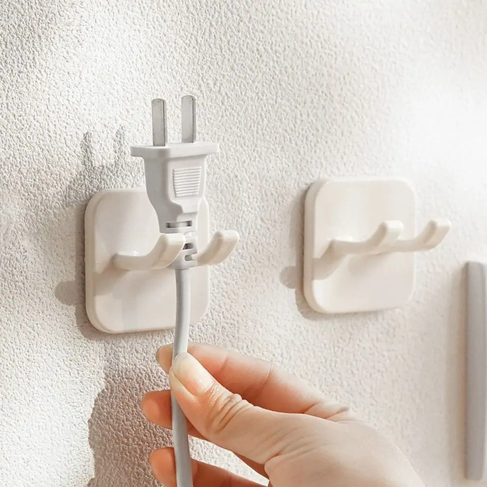 Gancho de enchufe de alimentación de plástico sin perforaciones, estante de almacenamiento de cable de alimentación montado en la pared, gancho de almacenamiento de pared impermeable autoadhesivo para cocina