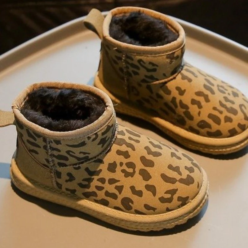 Winter Snow Boots Warm Comfort Girl Shoes Velvet Casual Classic Cotton Boots Simple Retro Leopard Print Temperament Ankle Boot