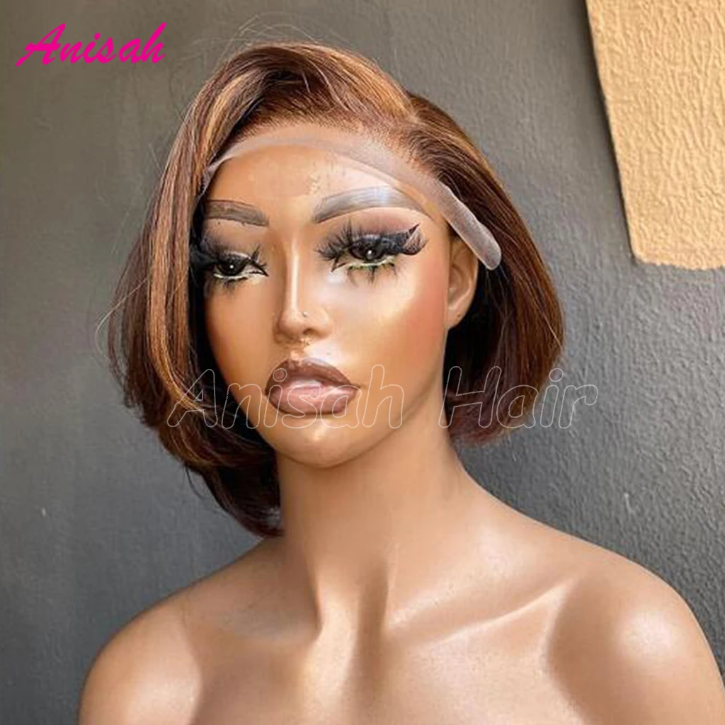 Glueless Bob Wigs Human Hair Short Human Hair Bob Wigs for Black Women Highlight Transparent Lace Frontal Human Hair Wigs