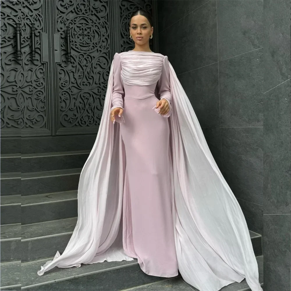 Vestido Formal de graduación de Arabia Saudita, faldas hasta el suelo, columna de joyas, estola de tul, vestidos para ocasiones a medida