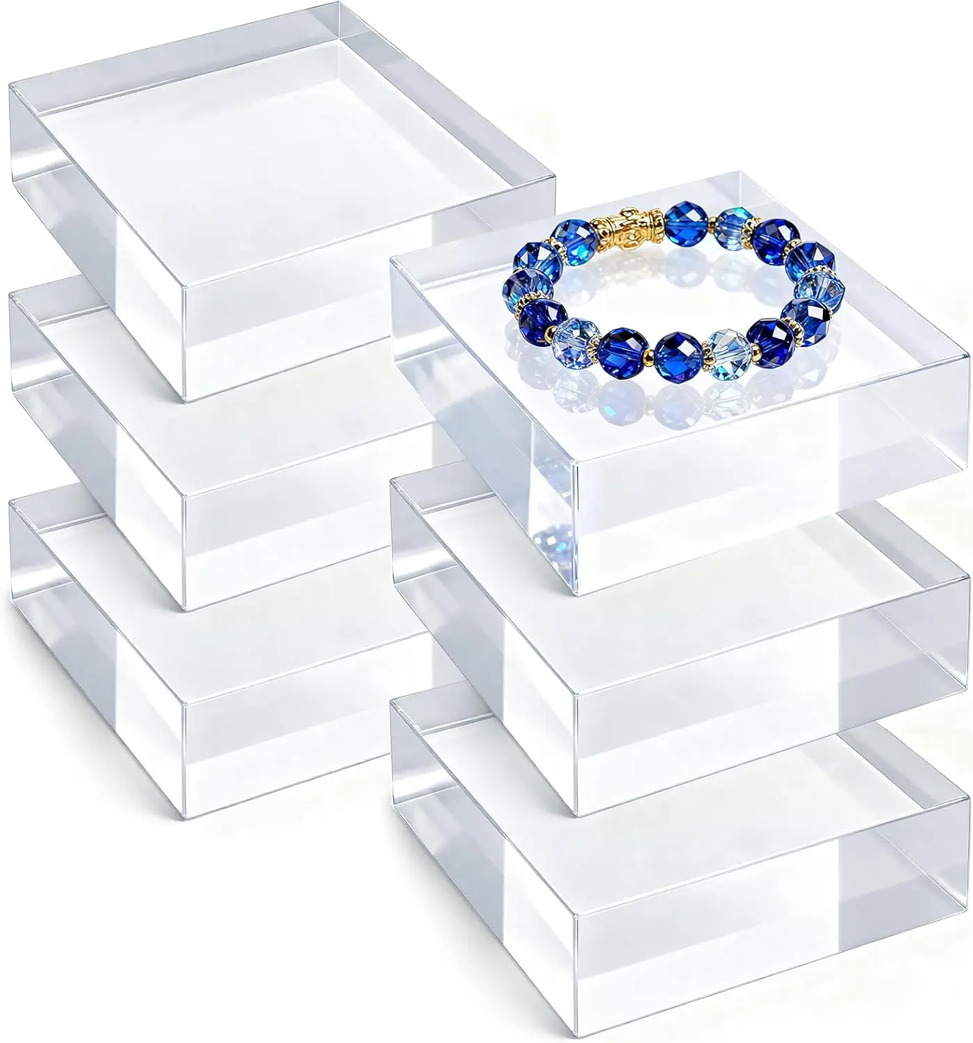 6pcs Acrylic Square Display Block, 3 x 3 x 1 Inches Clear Polished Acrylic Cube Risers, Solid Jewelry Display Pedestal Stand