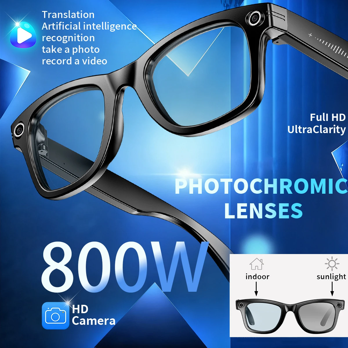 

Cycling Eyewear Record Glasses with HD Camera Sports Video Recording Translation Smart Sunglasses BT Call Music Play AI Glasses