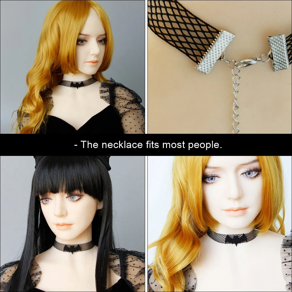 

1Pc Halloween Bat Necklace Black Mesh Rope Felt Cloth Neck Chain Halloween Festival Decoration Bat Pattern