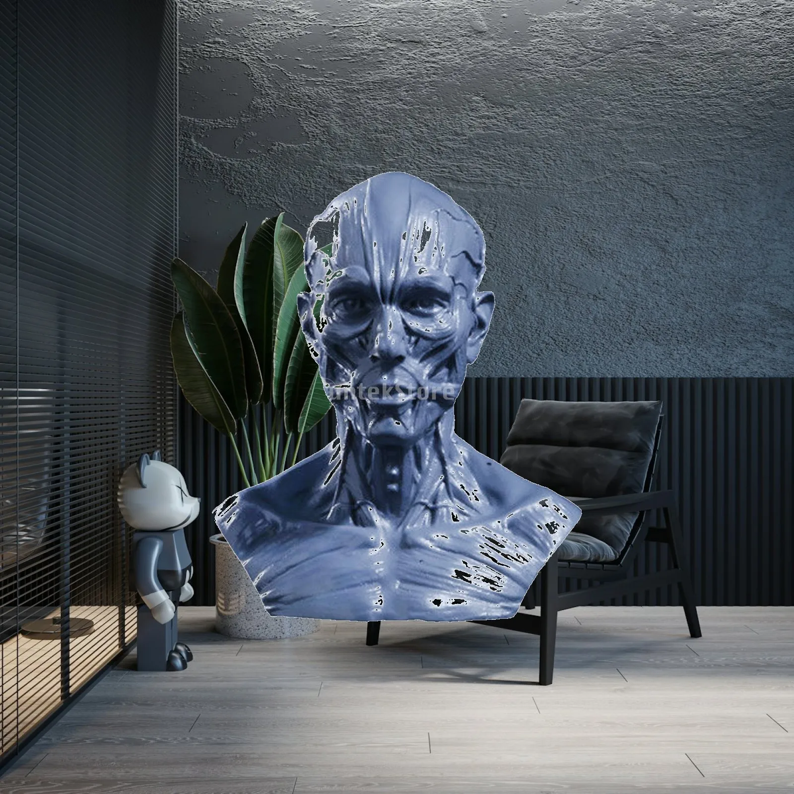Anatomical Head Model Grey Resin Figurine Skull Decoration Miniature Art Sculpture for Drawing School