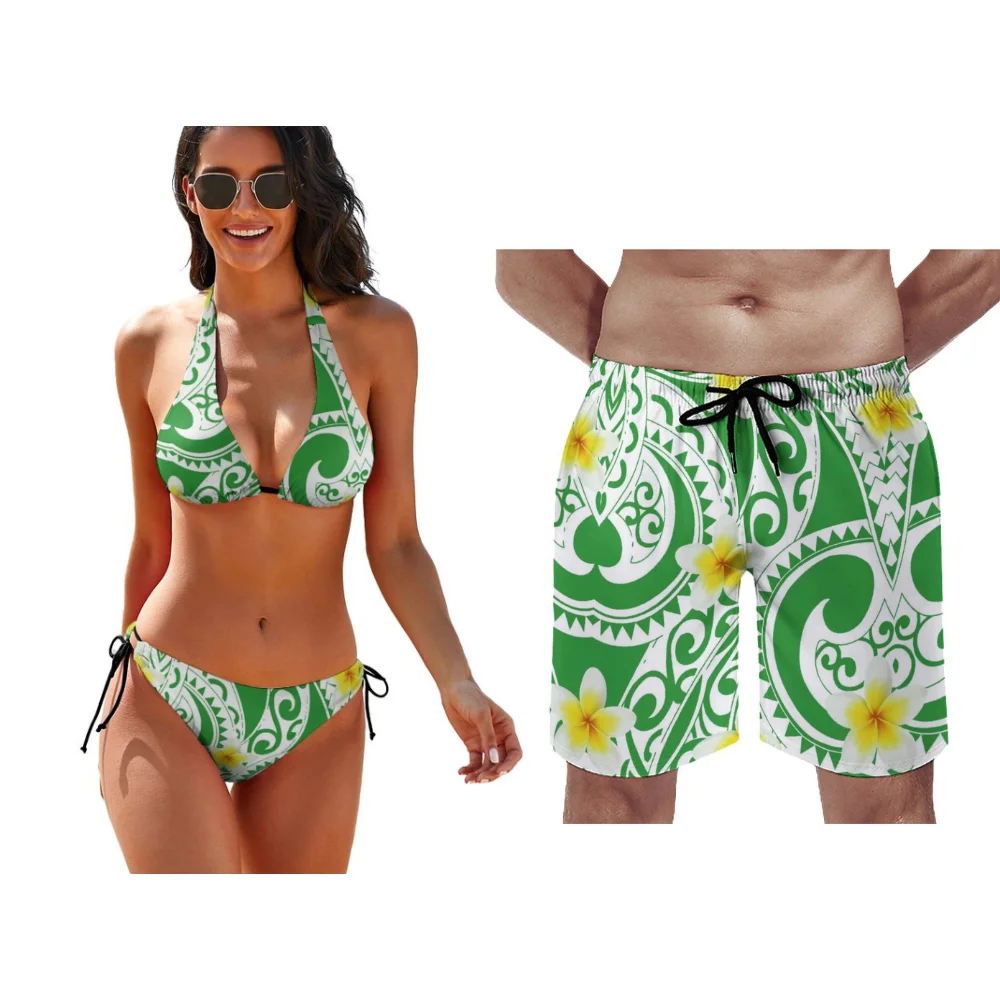 Damen Strand Push-up Bade bekleidung Herren Surf Beach Shorts polynesi scher Bikini benutzer definierte Tribal ethnischen Design Paar Bade bekleidung