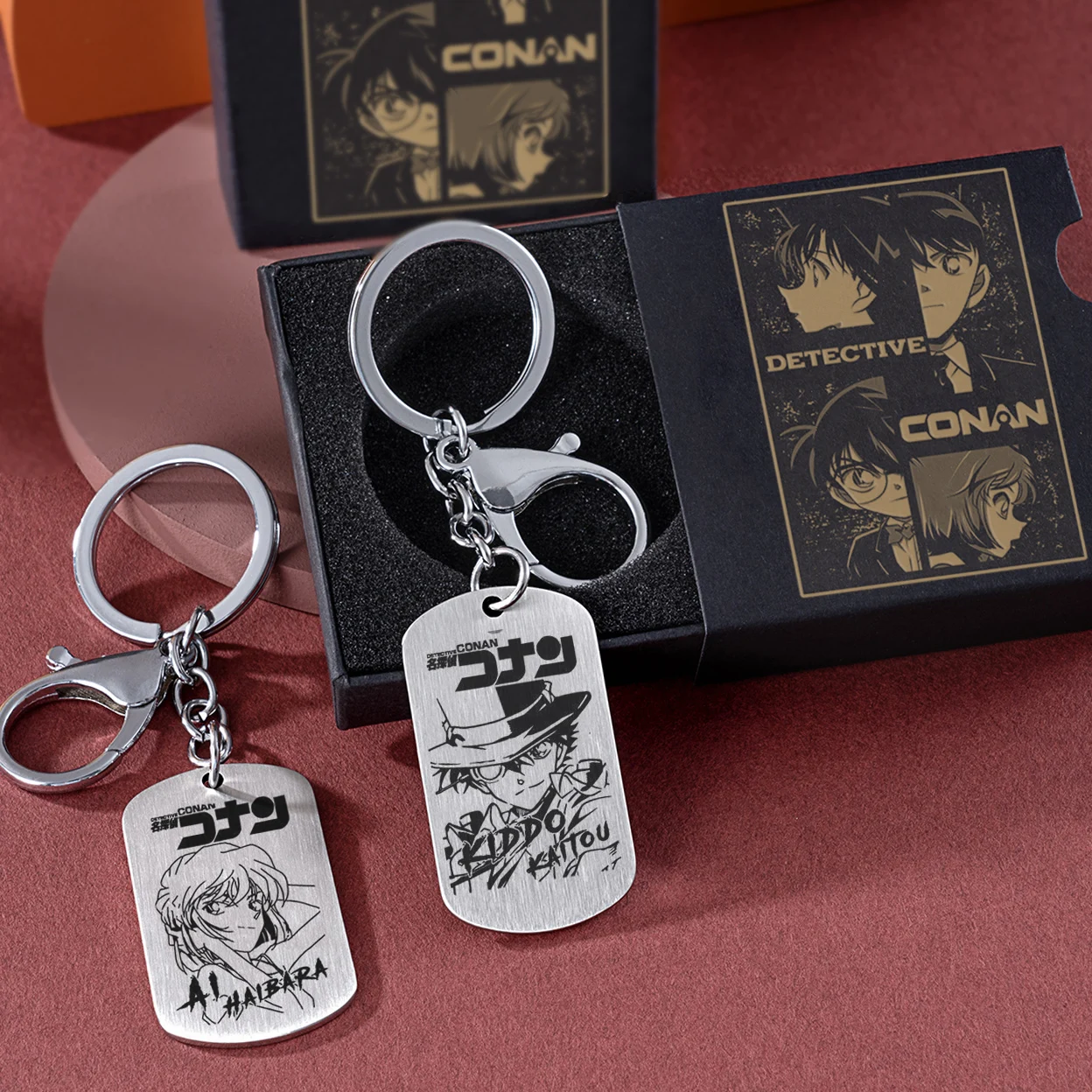 سلسلة مفاتيح معدنية لشخصية المحقق كونان غراي موري شينيتشي، هدية إبداعية، قلادات من الفولاذ المقاوم للصدأ منقوشة، إكسسوارات مف...