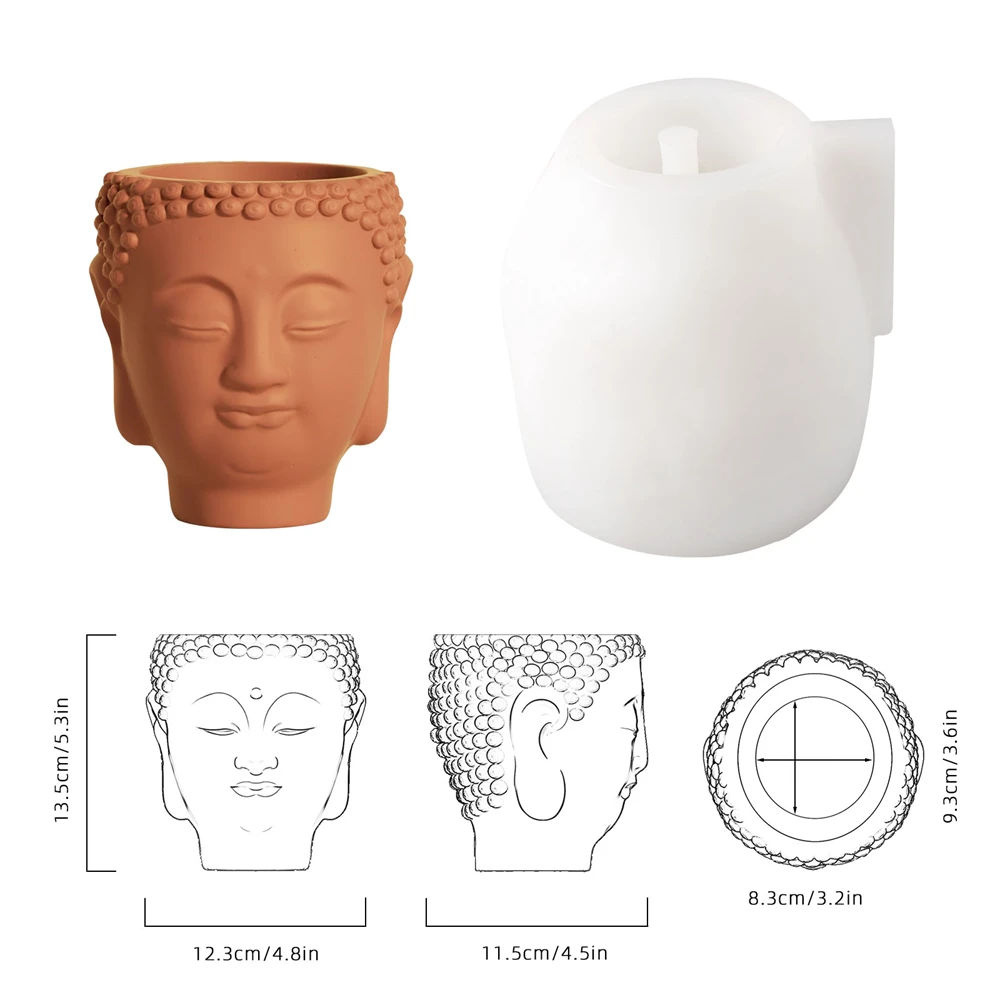 Nicole Buddha Head Silicone Mold for Planters Cement Concrete Flower Pot Mould DIY Handmade Succulent Planter Mold