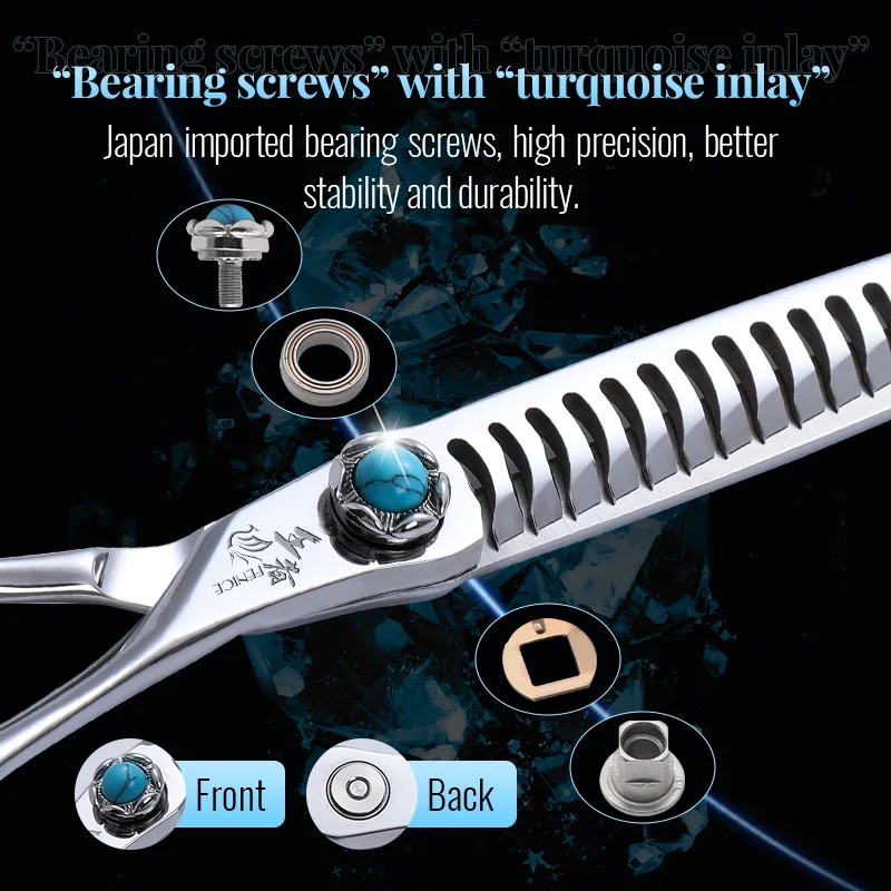 Imagem -02 - Fenice Race-grade Especializada Grooming Scissors Vg10 Turquesa Rolamento Parafuso Pet Haircut em Linha Reta Curvo Thinner Chunker Shears