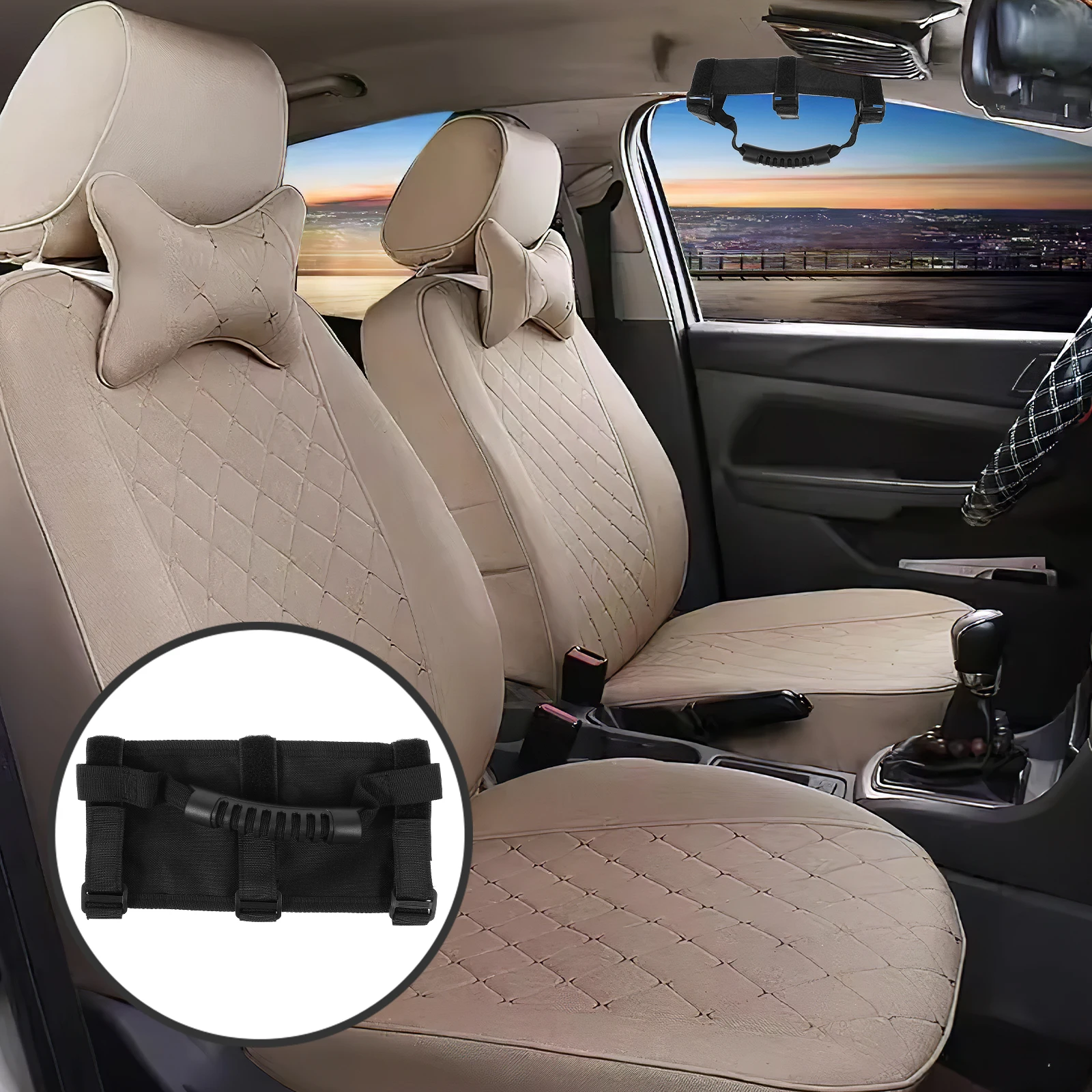 

Universal Car Roof Grab Handle Vehicle Enhanced Grip Hook Loop Support Roll Bar Easy Install Seat Adjustment Automotive Handle