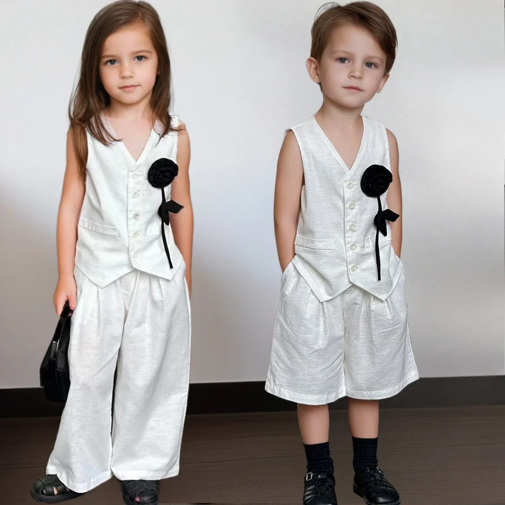 

Children Clothes Set White Elegance Thin Vest Trousers 2 Pieces Kids Boutique Outfits 2 to 12 Years Casual Teens Boys Girls Suit