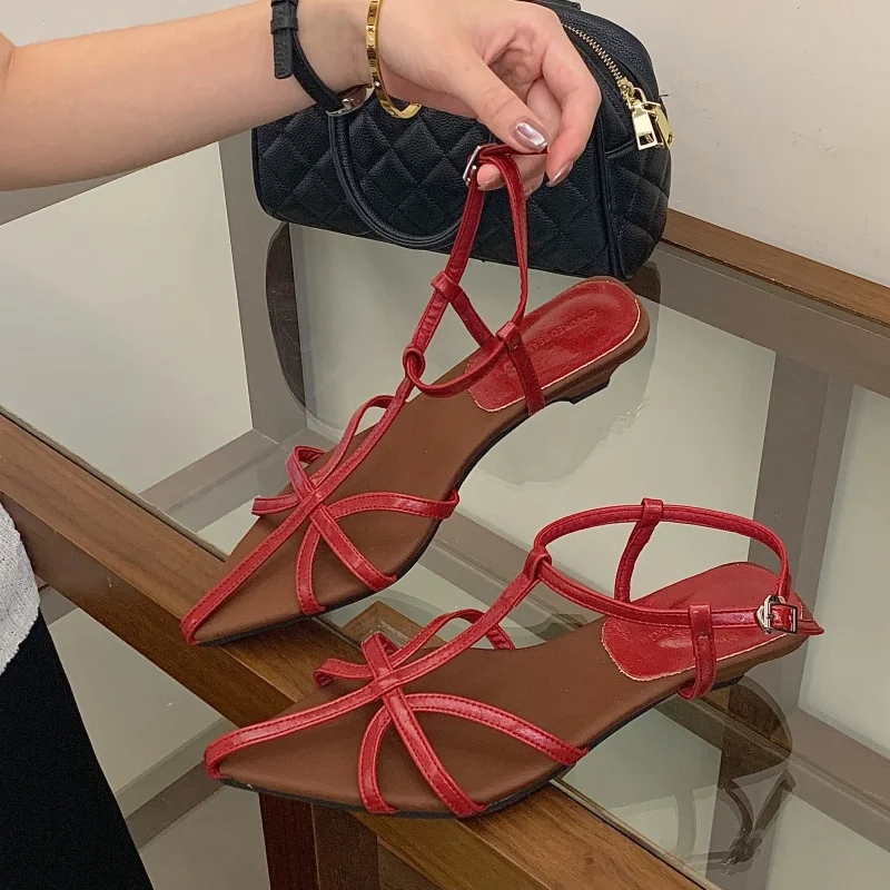 Bailamos Women\'s Gladiator Sandals Roman Literary Style Hollow Female Beach Shoes Retro Sandals Hollow Wrap Buckle Dress Shoes M